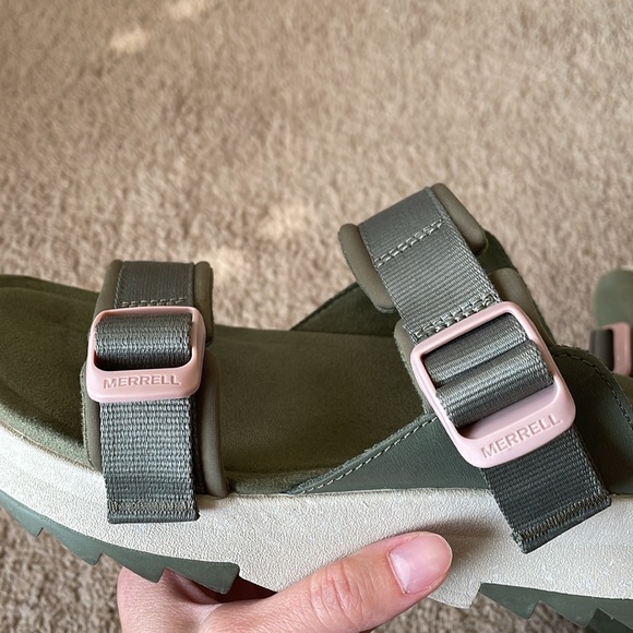 Merrell Alpine Cush Slide Wedge Sandal Women’s 7 Lichen Green EUC Outdoor Casual - Picture 8 of 13